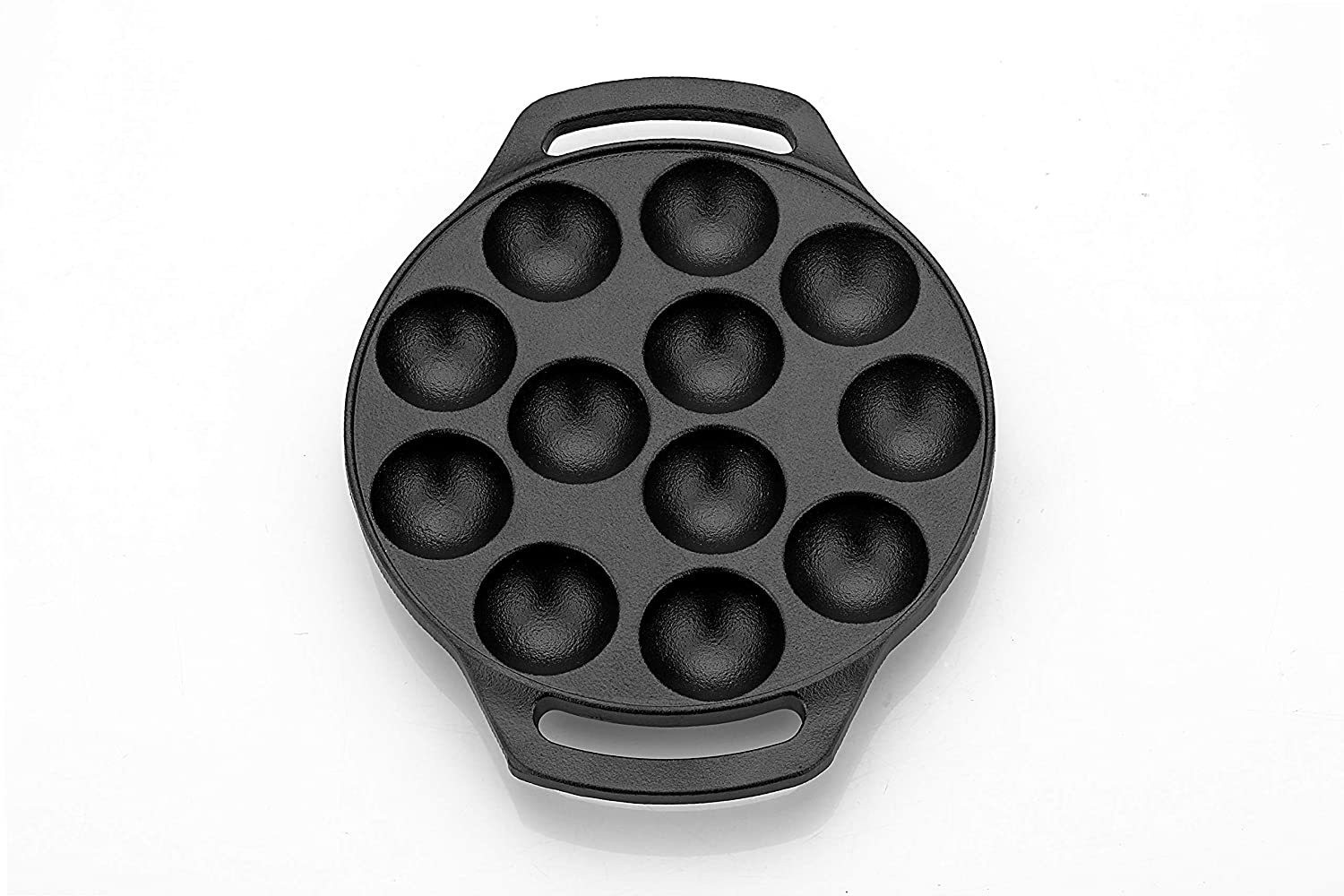 Image of VARUDI cast iron appam pan appe maker cast iron 12 cavity induction base non stick Pot 30 cm diameter 12 L capacity (Cast Iron, Non-stick, Induction Bottom)
