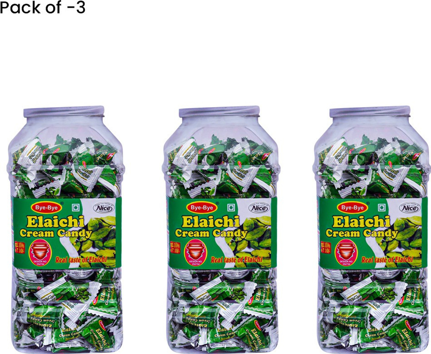 Image of Bye-Bye Elaichi Cream Candy Jar (600 gm X 3 Jar) Candies for Kids Pack of 3 Cardamom Candy (3 x 600 g)
