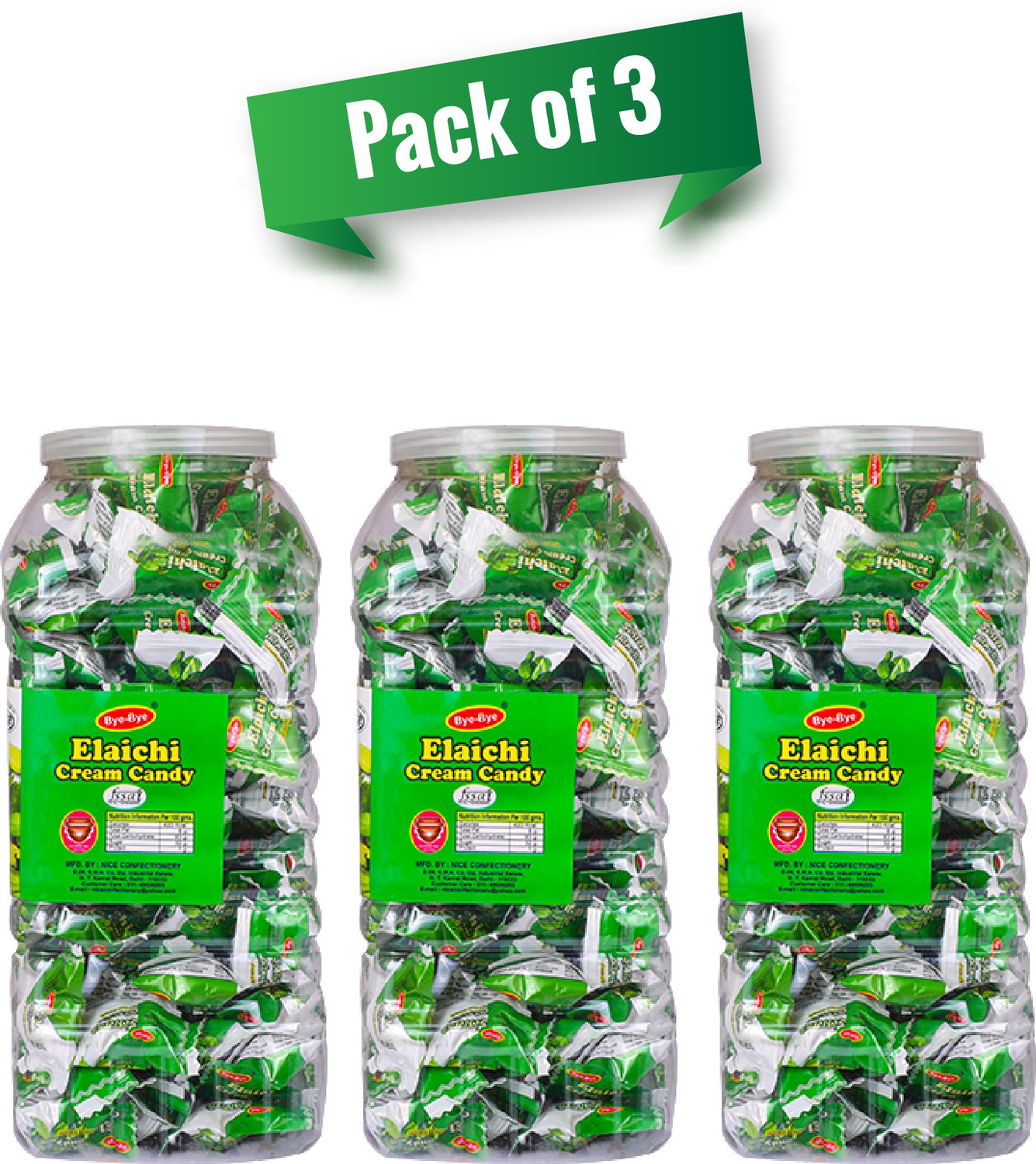 Image of Bye-Bye Elaichi Cream Candy Jar (600 gm X 3 Jar) Candies for Kids Pack of 3 Cardamom Candy (3 x 600 g)