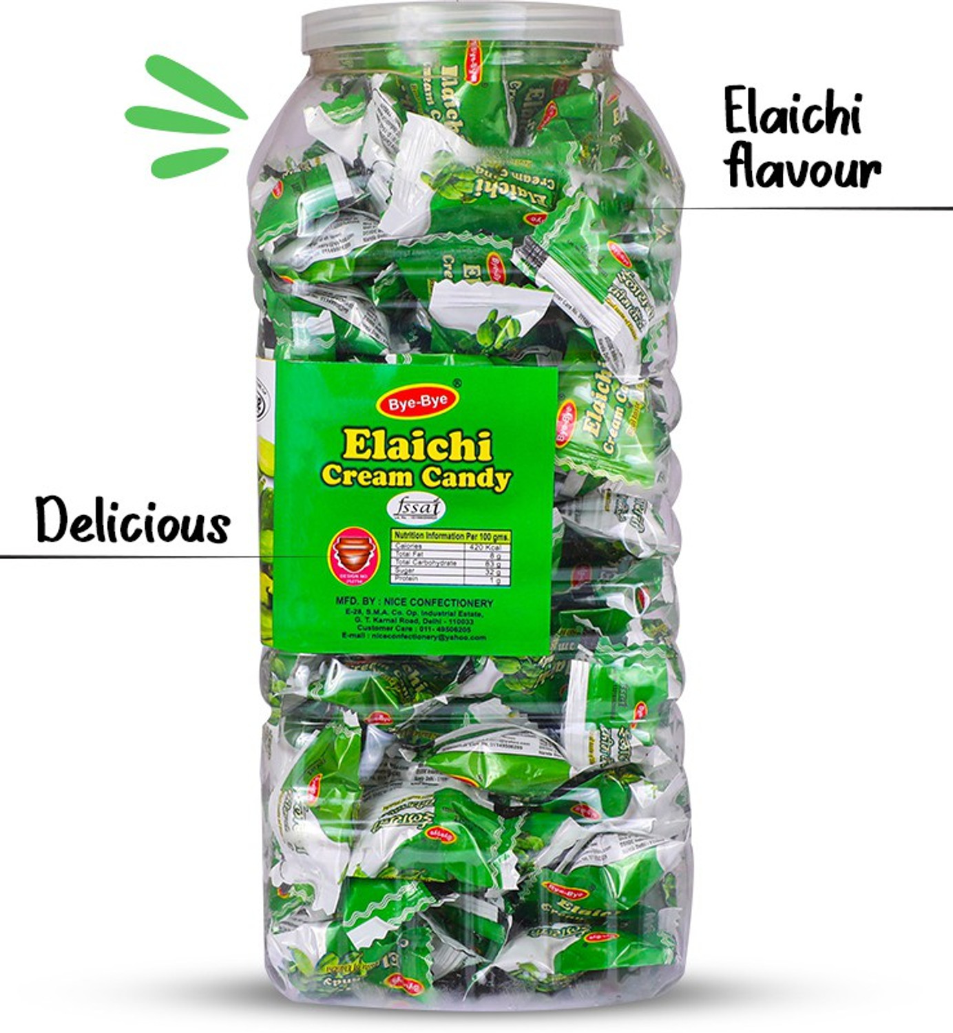 Image of Bye-Bye Elaichi Cream Candy Jar (600 gm X 3 Jar) Candies for Kids Pack of 3 Cardamom Candy (3 x 600 g)