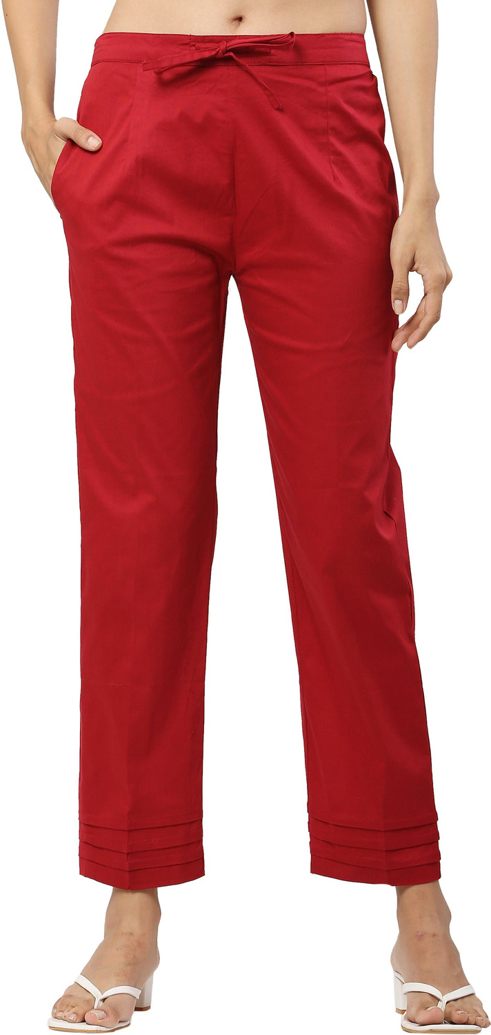 Image of Shopbering Women Straight Fit White Cotton Blend Trousers
