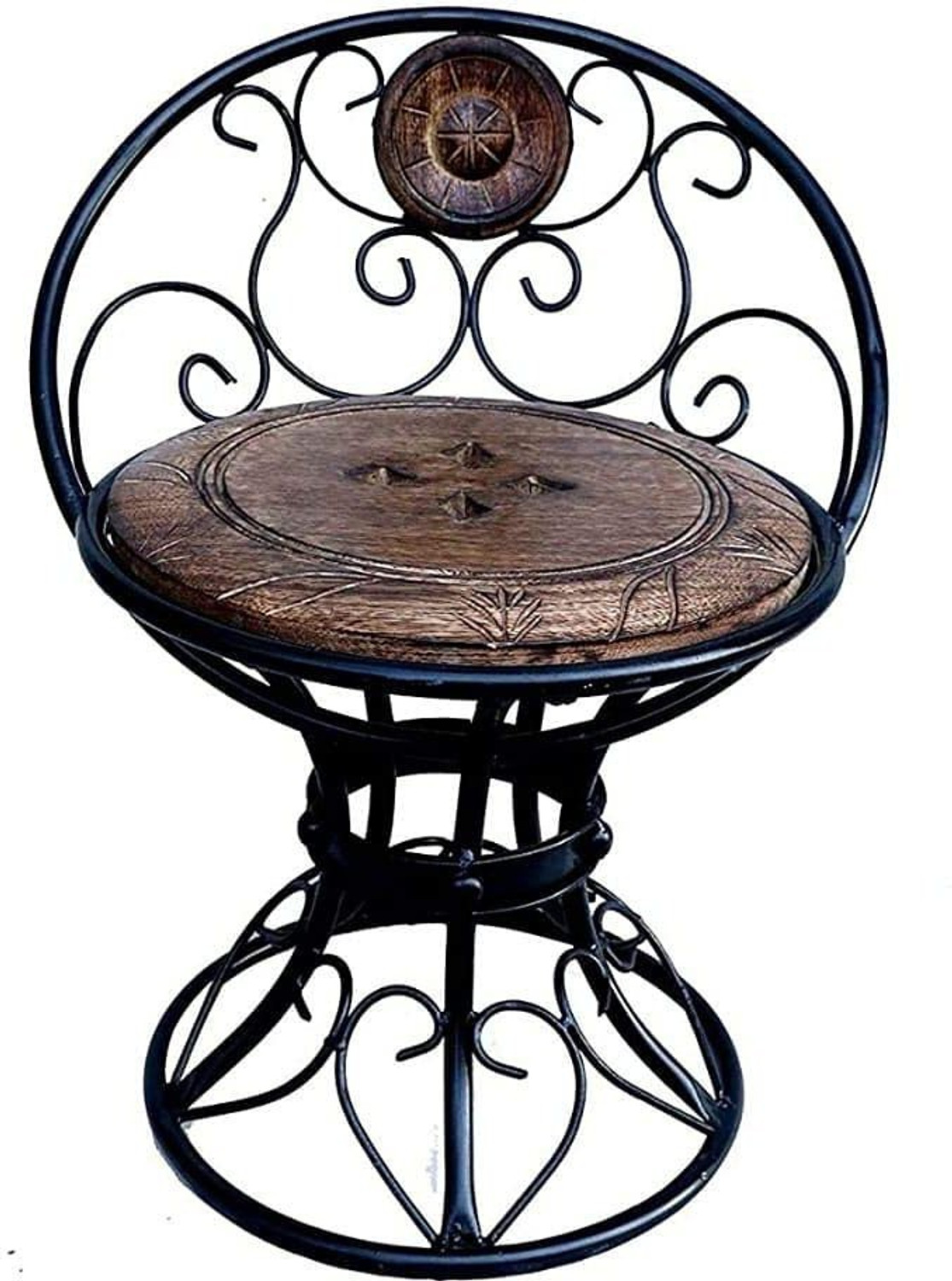 Image of Casa Trading Wooden and Wrought Iron Chair /Mooda Chair for Living Room (Natural Brown) Solid Wood Bar Chair (Finish Color - Brown, Pre-assembled)