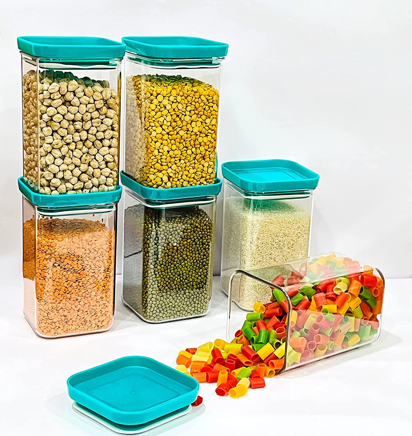 Image of CLOUDHEAD Plastic Grocery Container - 1100 ml (Pack of 8, Blue)