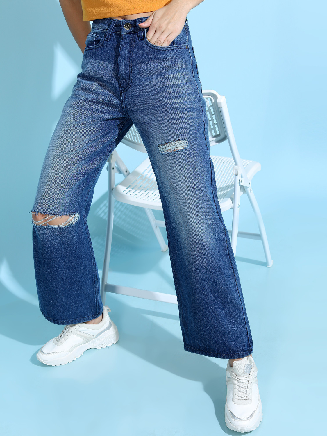Image of Spykar Women Straight Fit High Rise Dark Blue Jeans