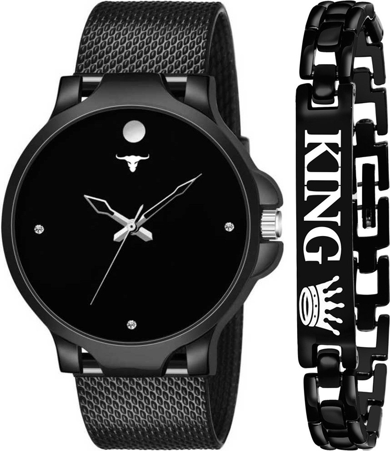 RUSTET BCH-BLK and King Bracelet Combo Stylish Analog Watch – For Men