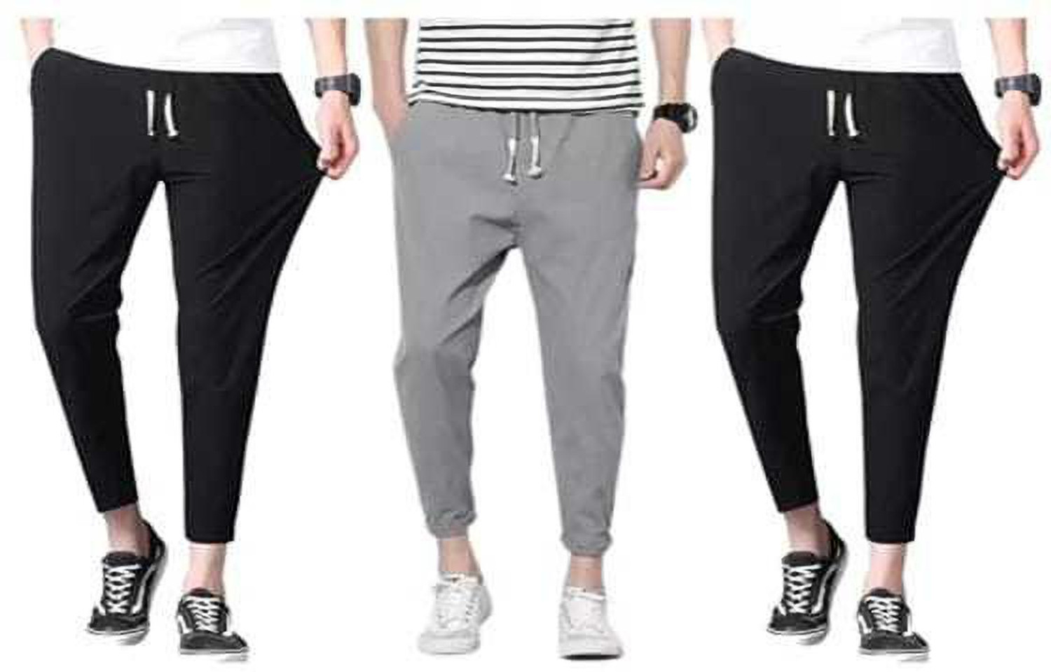 Image of FOXTER Pack of 3 Men Printed Black, Blue, Grey Track Pants