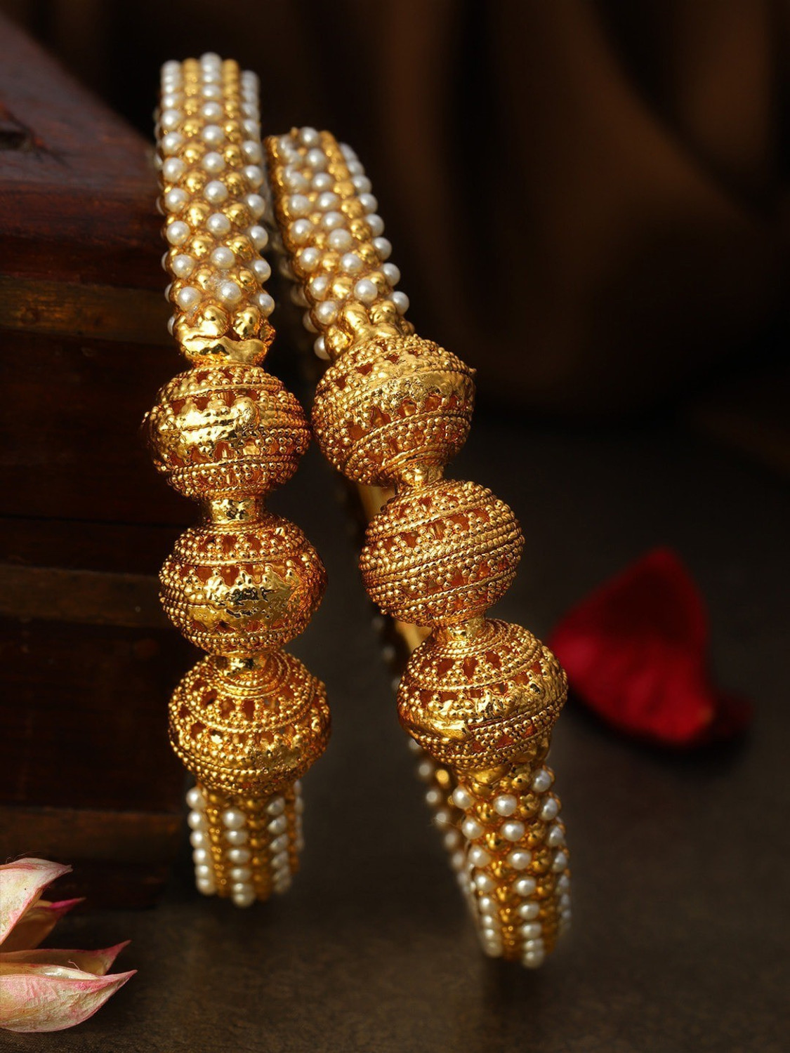Image of RUBANS Alloy Gold-plated Bangle Set (Pack of 2)