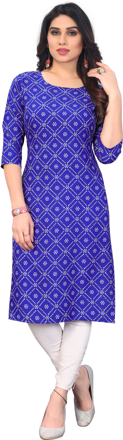 Image of 1 Stop Fashion Printed Crepe Straight Kurta for Women (Multicolor)