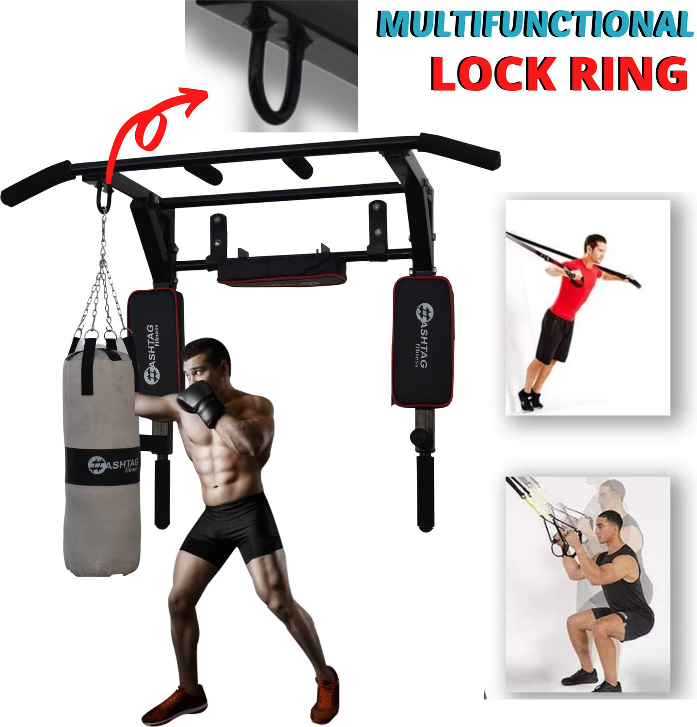 Image of Sporto Fitness S-124 Wall Mounted Pull Up Bar Chin bar Dip Station for Indoor Pull-up Bar (Black)
