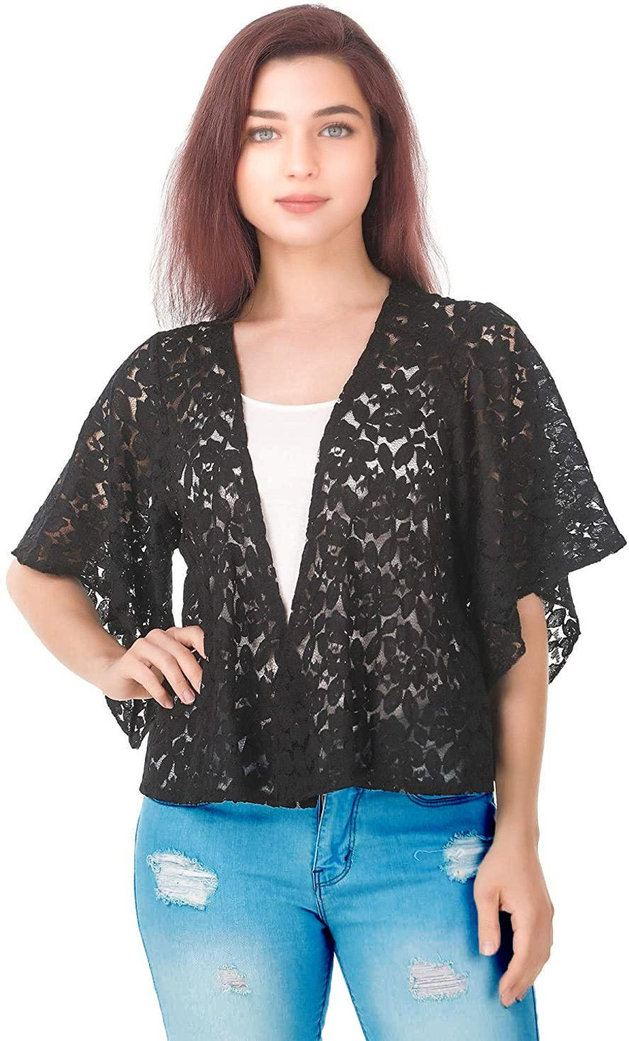 Image of famcomf Women Straight 3 /4th Sleeve Black Shrug