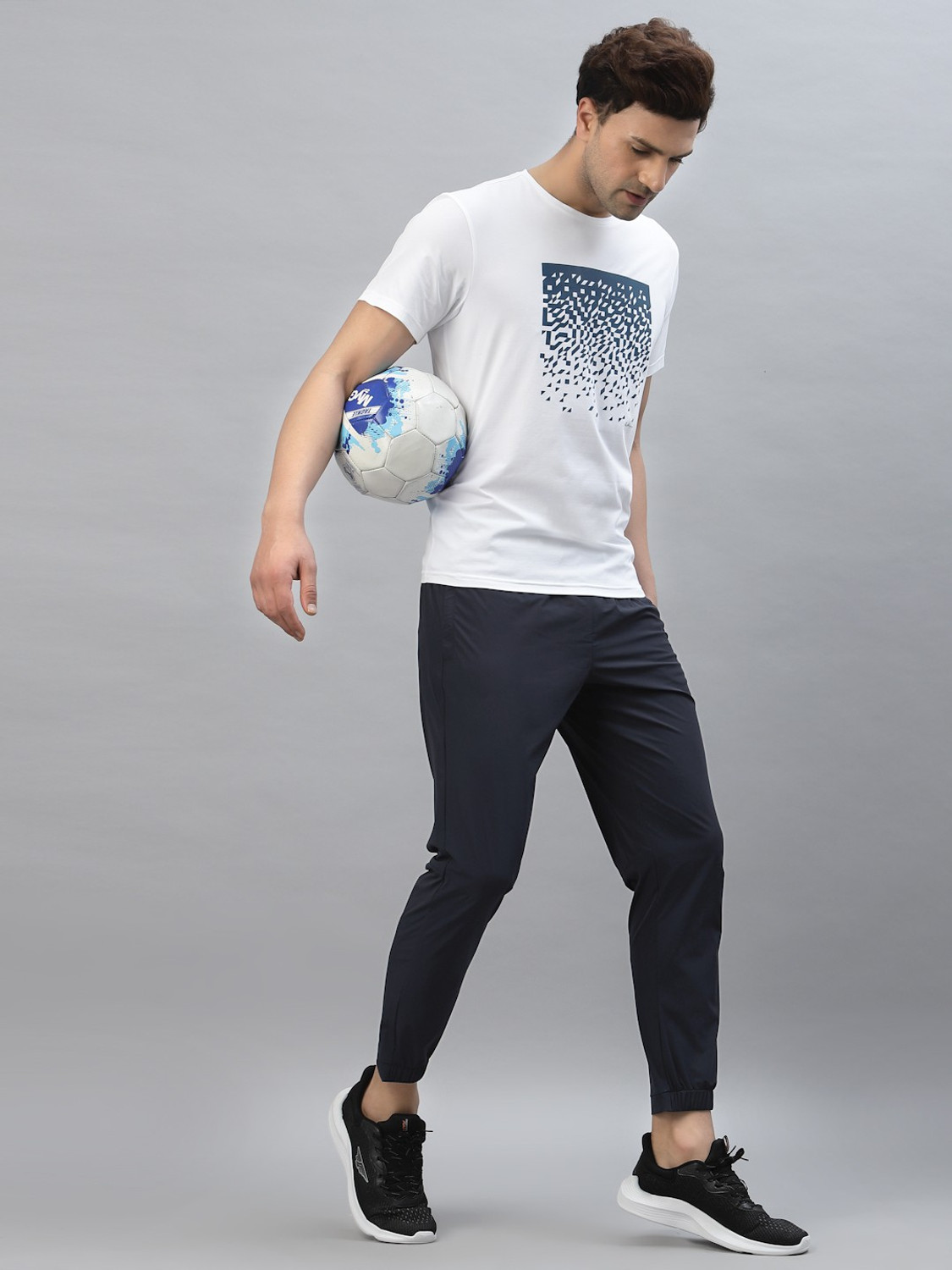 Image of RED TAPE Men Solid Blue Track Pants
