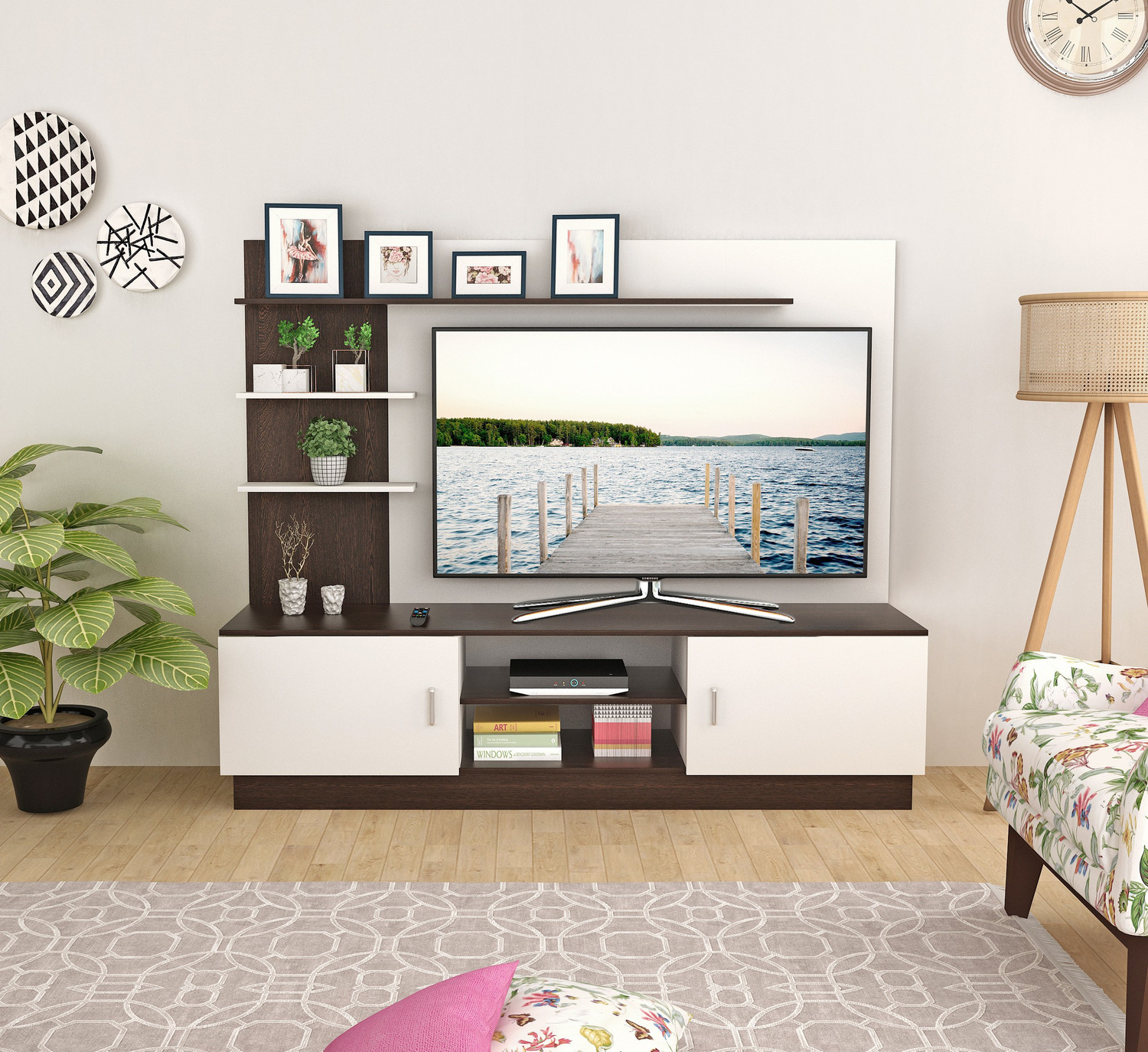 Image of Madesa 187cm Width, Modern Engineered Wood TV Entertainment Unit (Finish Color - Brown, Knock Down)