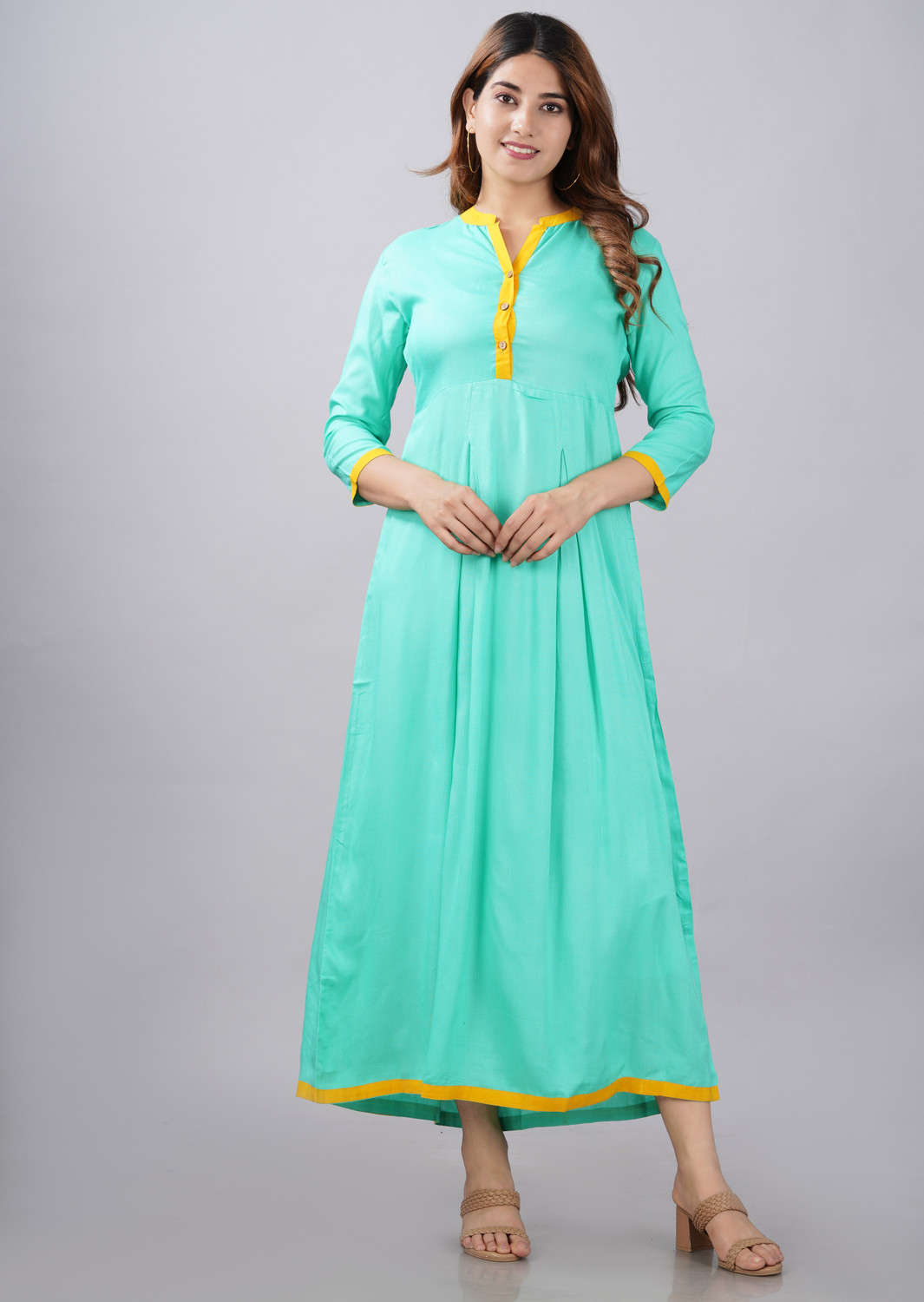 Image of HINDVA FASHION Embroidered Viscose Rayon Anarkali Kurta for Women (Pink, Blue)