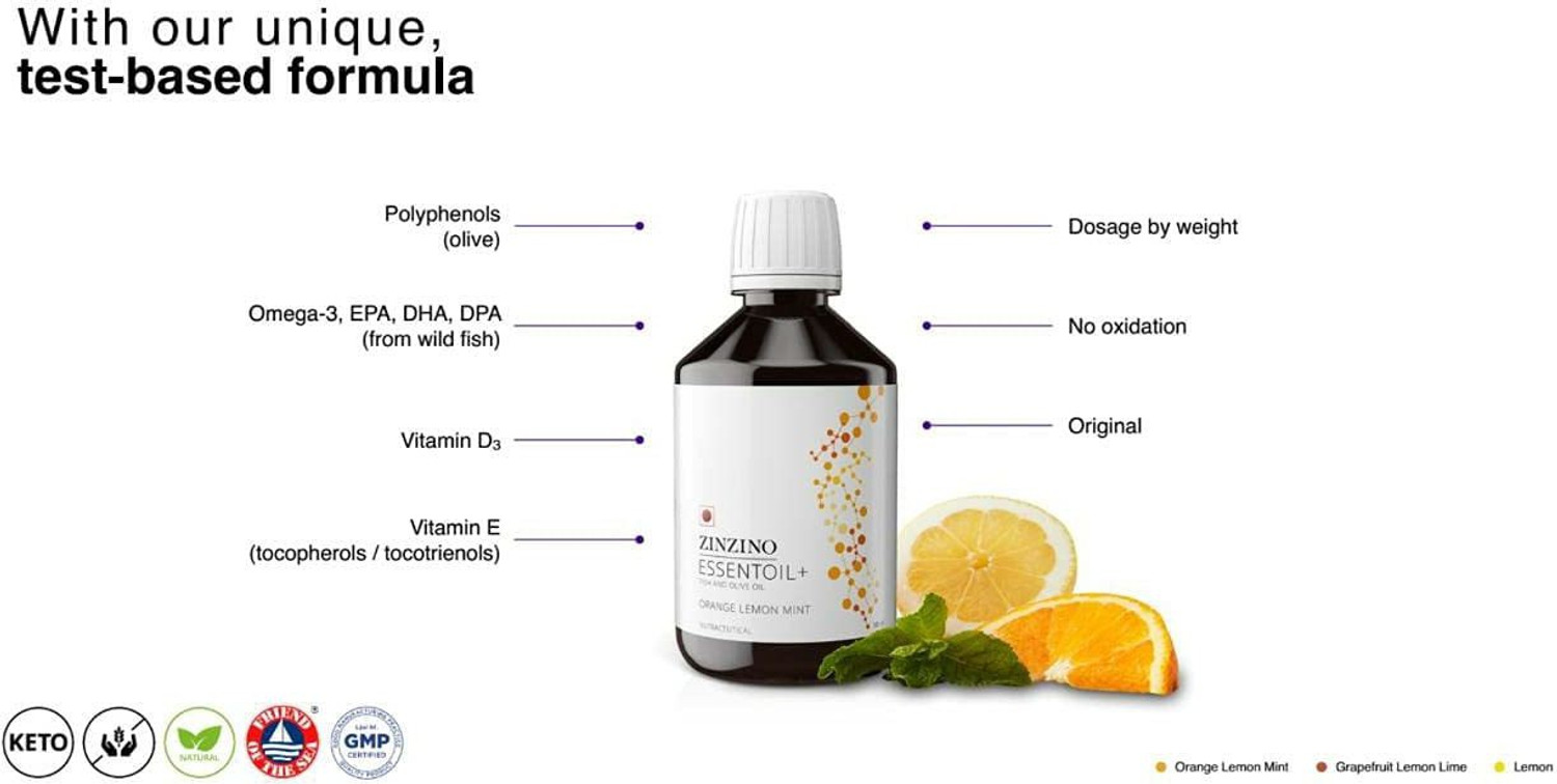 Image of ZINZINO ESSENTOIL+ , FISH & OLIVE OIL , ORANGE LEMON MINT (100 ml)
