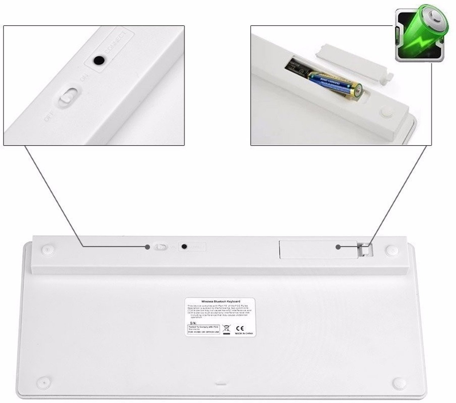 Image of ROQ Ultraslim Bluetooth, Wireless Handheld Tablet Keyboard Compatible with Desktop, Laptop, Tablet, iPad, Mac (White)