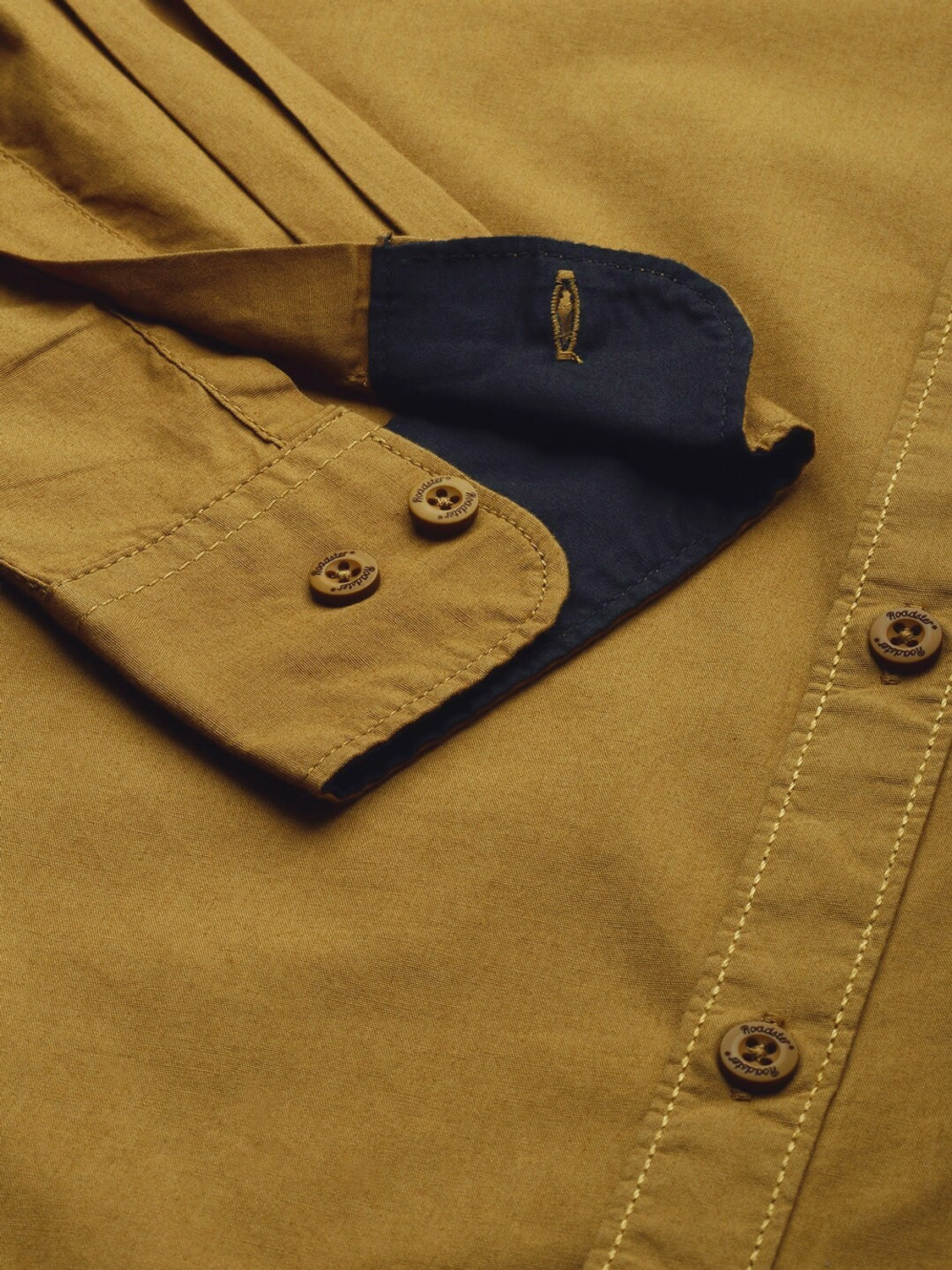 Image of Roadster Men Regular Fit Solid Mandarin Collar Casual Shirt
