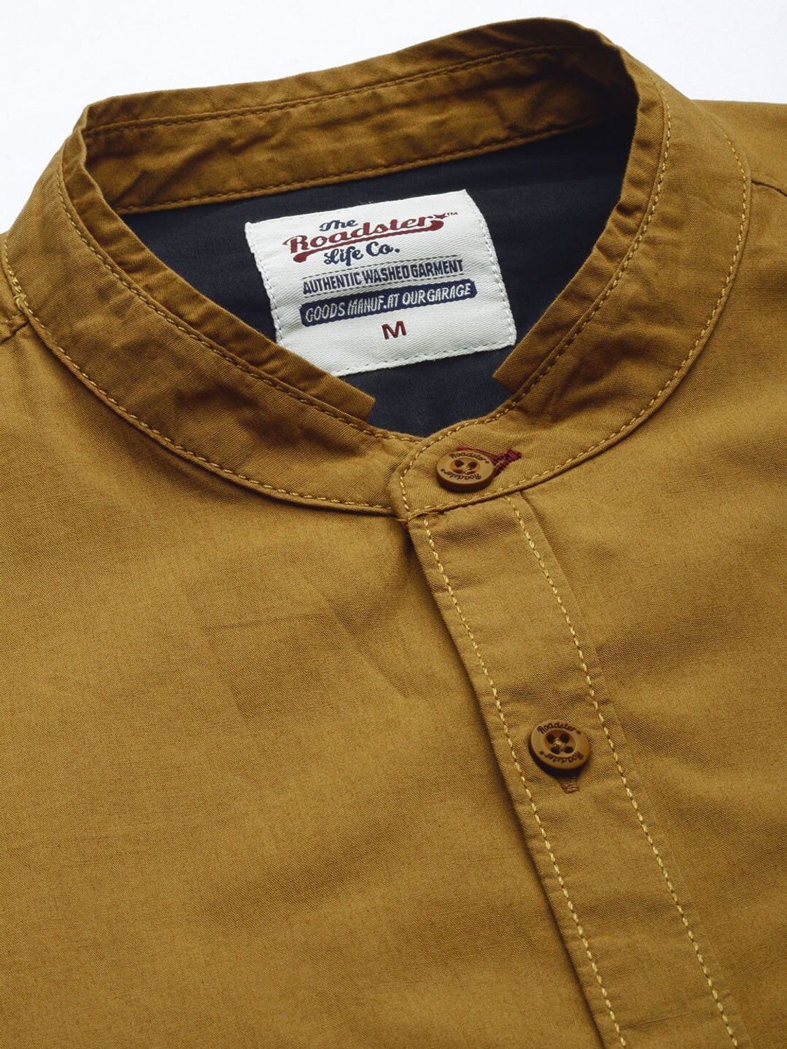 Image of Roadster Men Regular Fit Solid Mandarin Collar Casual Shirt