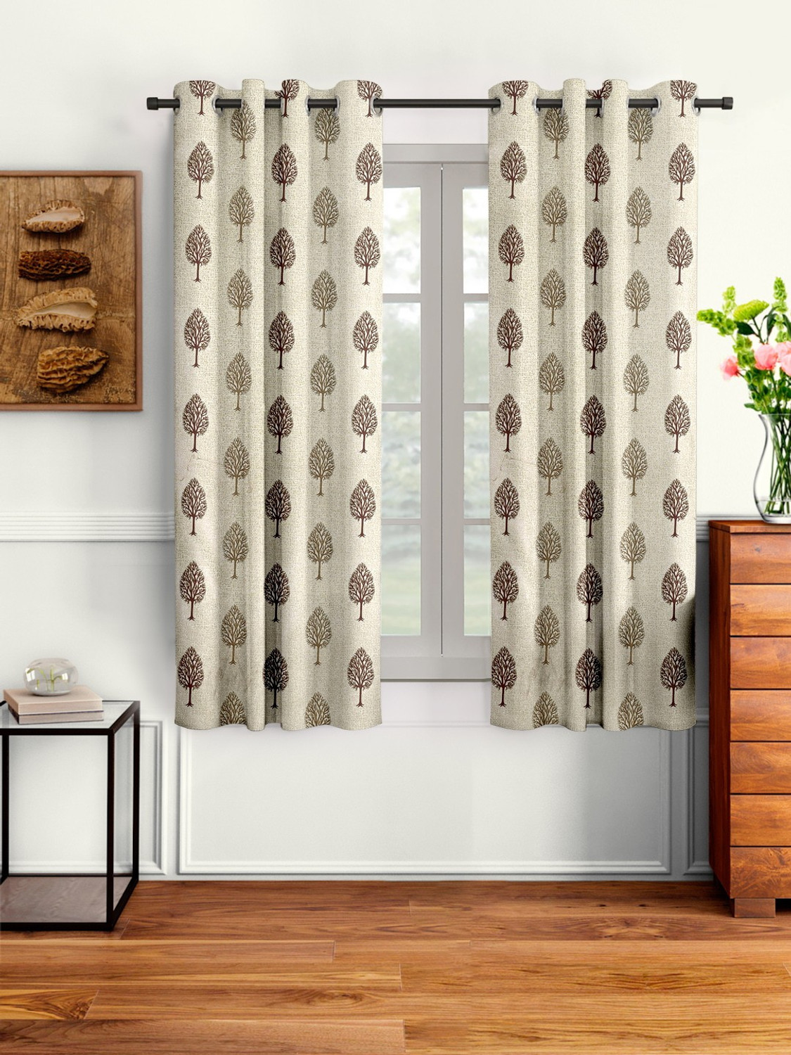 Image of Cortina 270 cm (9 ft) Long Door Polyester Semi Transparent Curtain (Pack Of 2) (Grey, Floral)