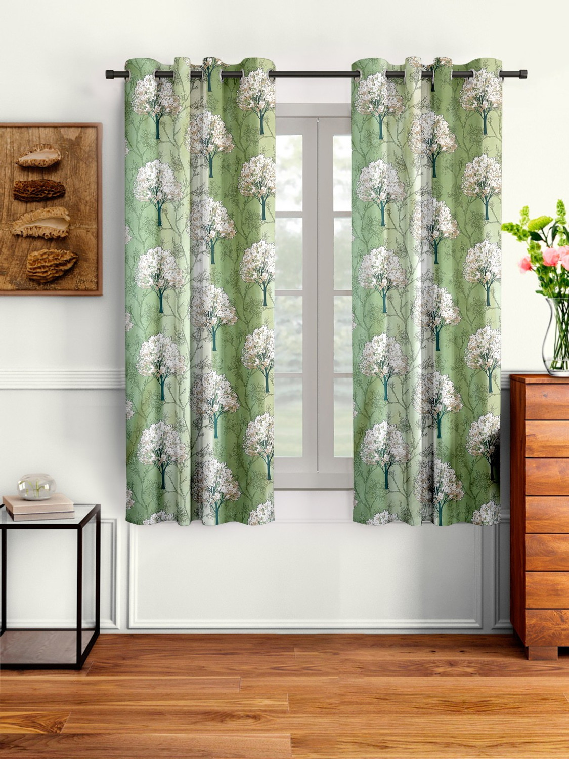 Image of Cortina 270 cm (9 ft) Long Door Polyester Semi Transparent Curtain (Pack Of 2) (Grey, Floral)
