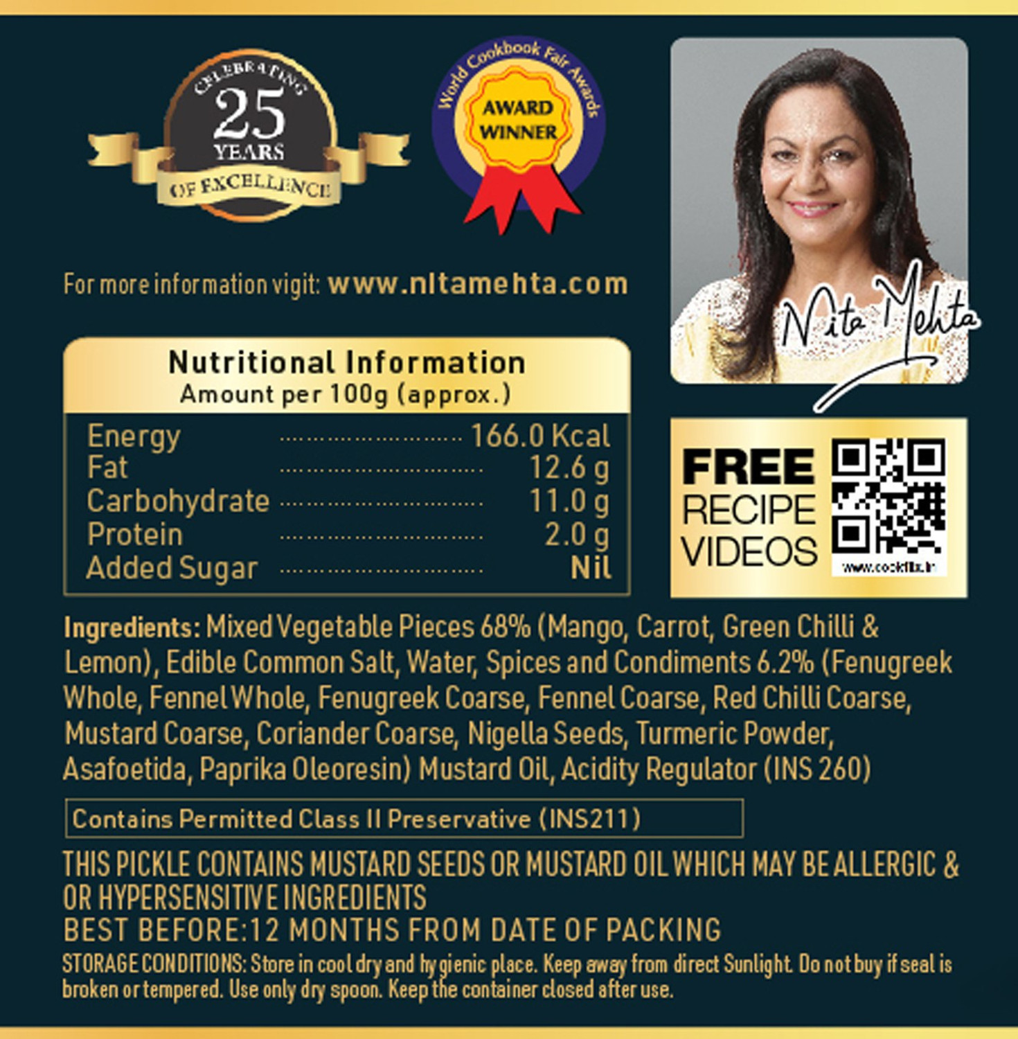Image of KITCHEN QUEEN NITA MEHTA Mixed Pickle | Made with Organic & Pure Mixed Vegetables & Oil Mixed Pickle (400 g)