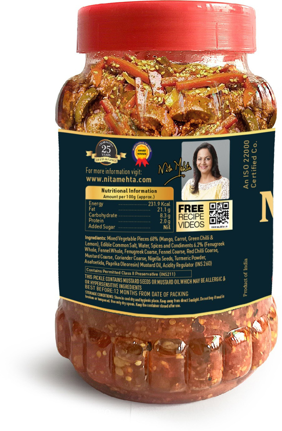 Image of KITCHEN QUEEN NITA MEHTA Mixed Pickle | Made with Organic & Pure Mixed Vegetables & Oil Mixed Pickle (400 g)