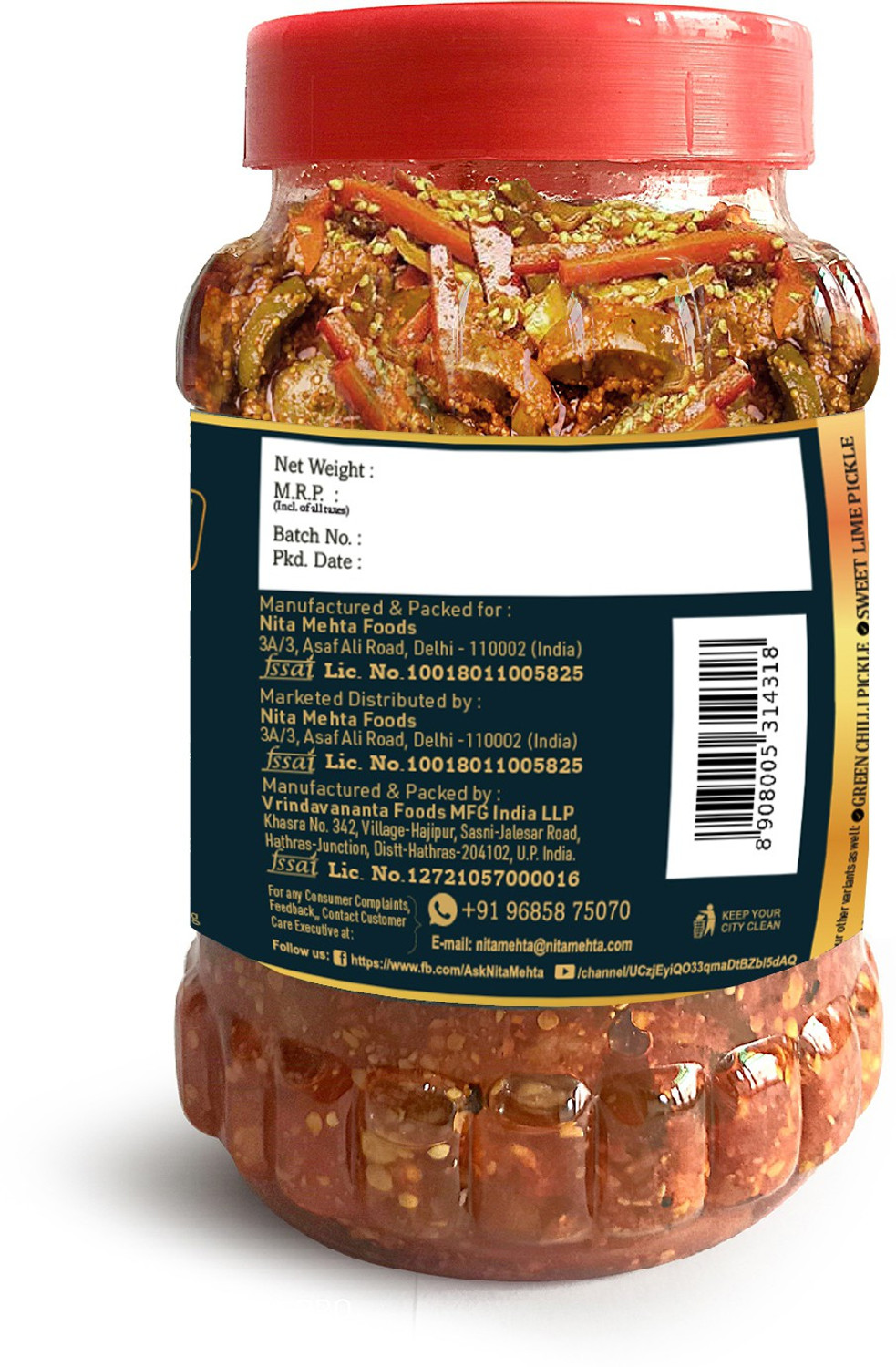 Image of KITCHEN QUEEN NITA MEHTA Mixed Pickle | Made with Organic & Pure Mixed Vegetables & Oil Mixed Pickle (400 g)