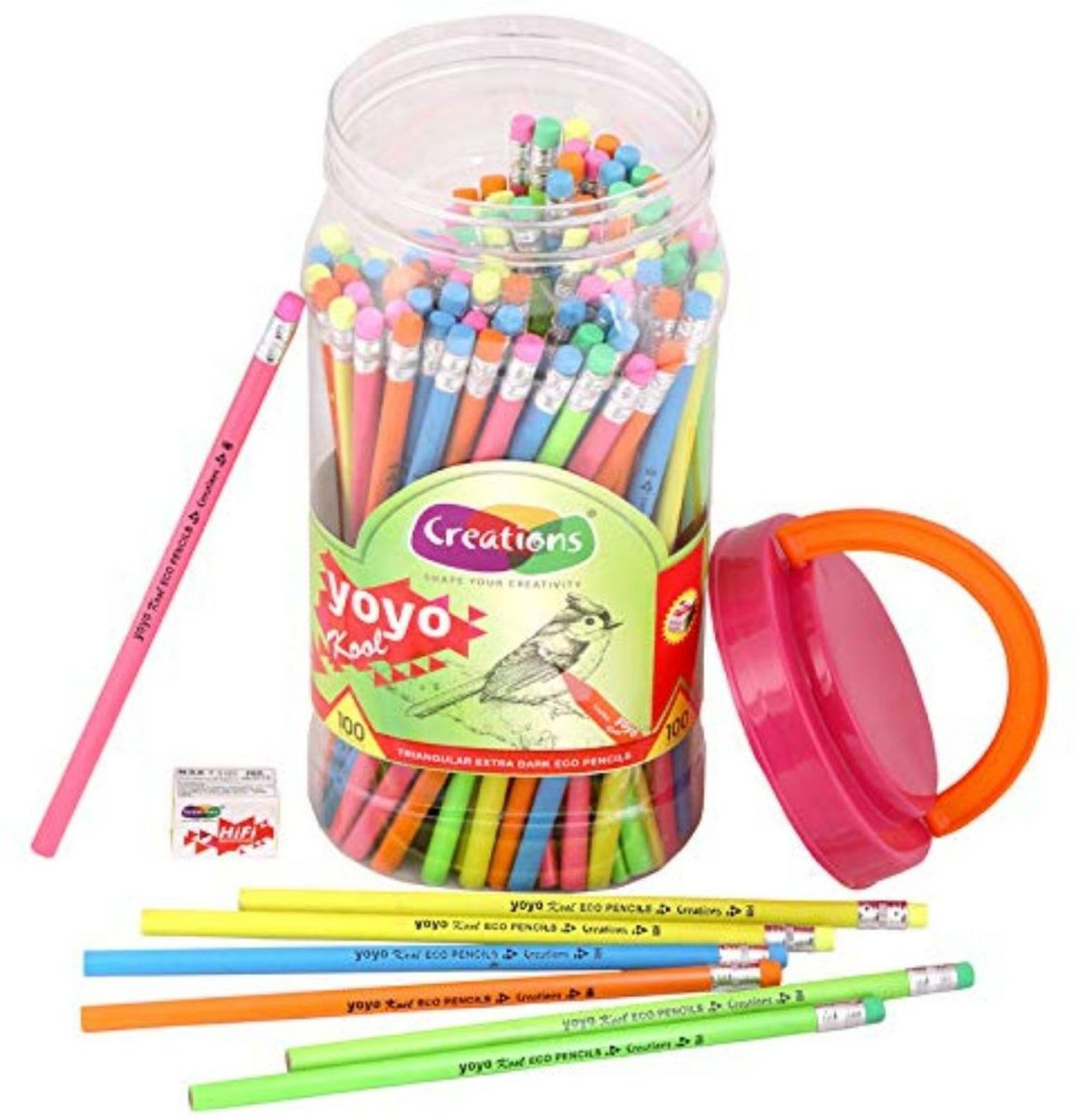 Image of Sloies Extra Dark Triangular Shape Eco Friendly Pencils (100 Pencils+5 Sharpener) Pencil (Set of 100, Multicolor)