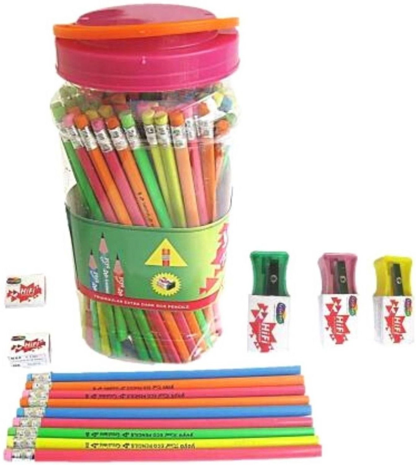 Image of Sloies Extra Dark Triangular Shape Eco Friendly Pencils (100 Pencils+5 Sharpener) Pencil (Set of 100, Multicolor)