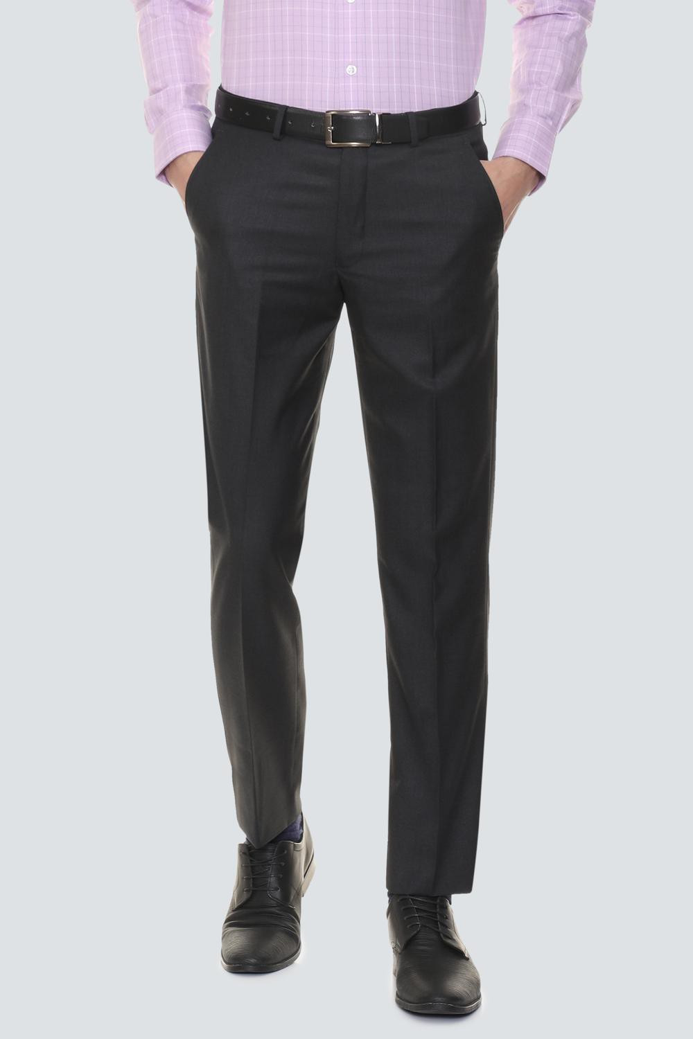 Image of LOUIS PHILIPPE Men Regular Fit Black Viscose Rayon Trousers