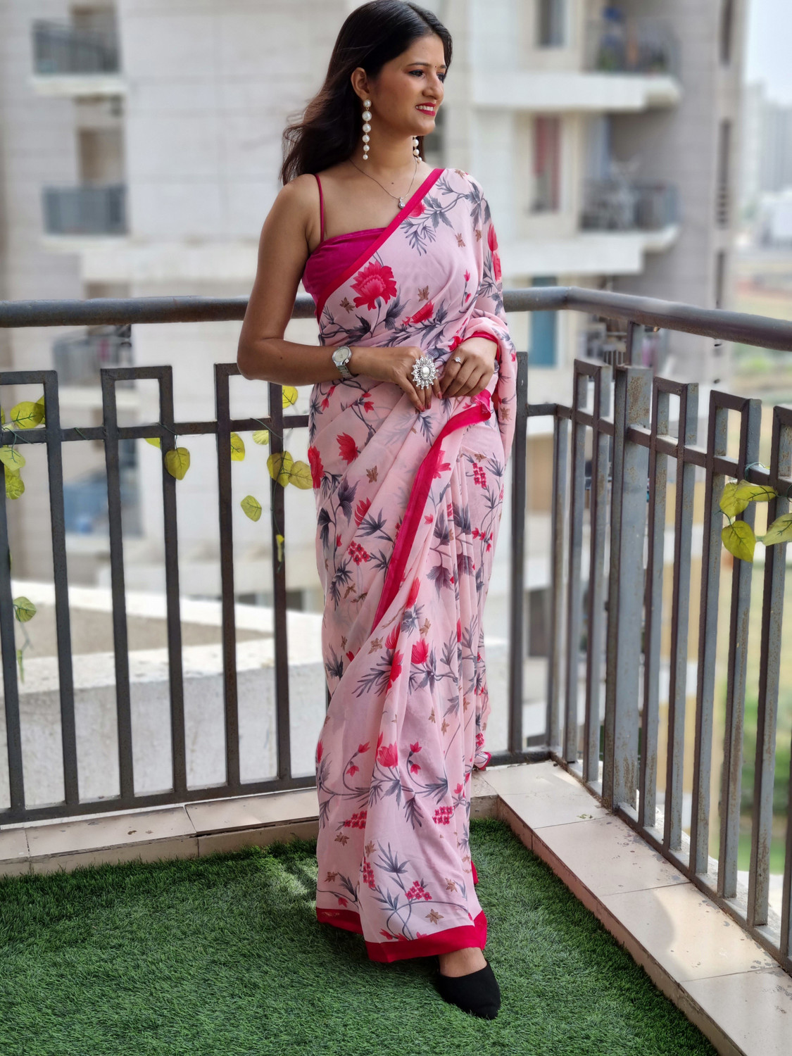 Anand Sarees Floral Print Georgette Saree - Image 1