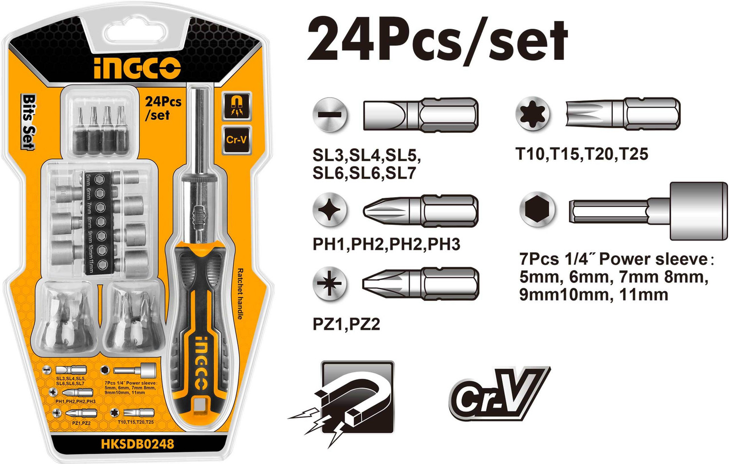Image of INGCO 47PCS /SET T-Handle Wrench Screwdriver Set HKSDB0478 Ratchet Screwdriver Set (Pack of 47)