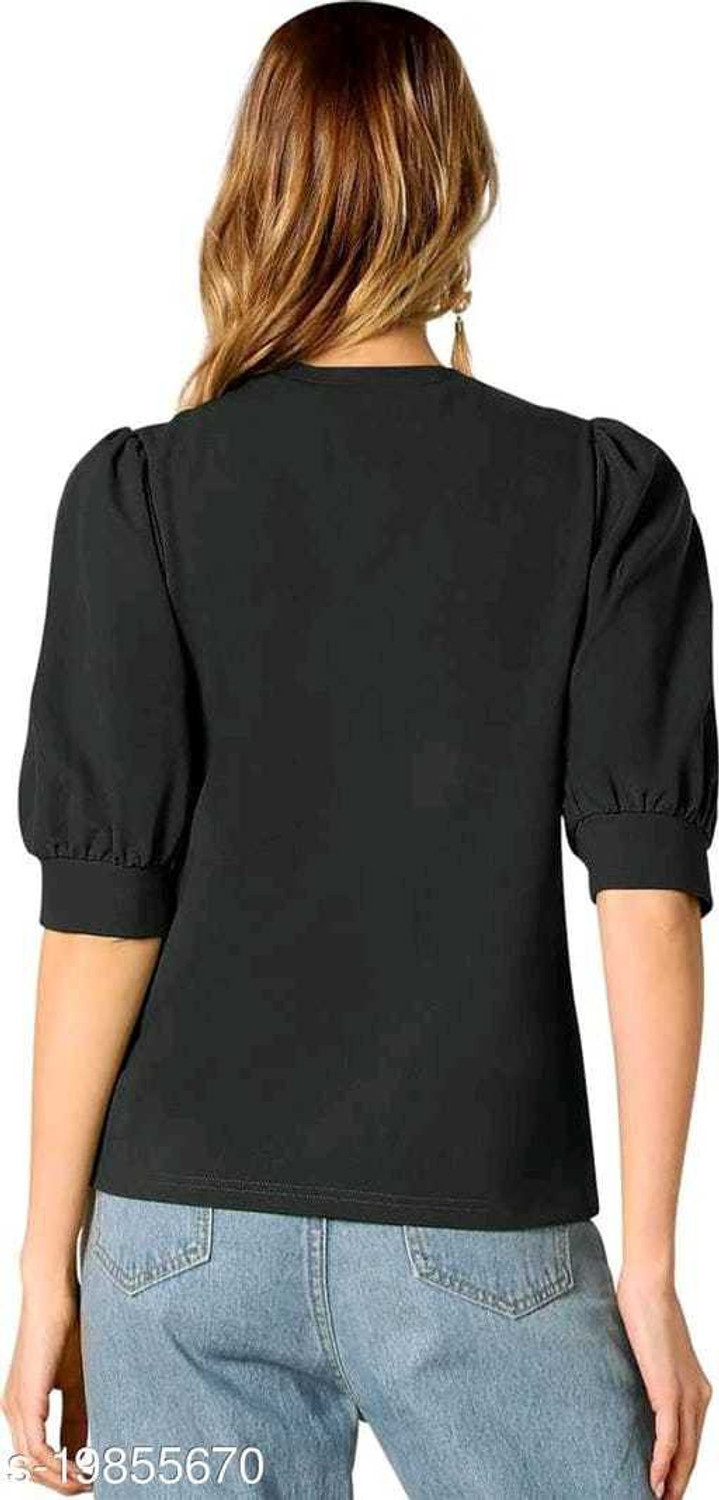 Image of KASHIAN Casual Puff Sleeves Solid Women Black Top