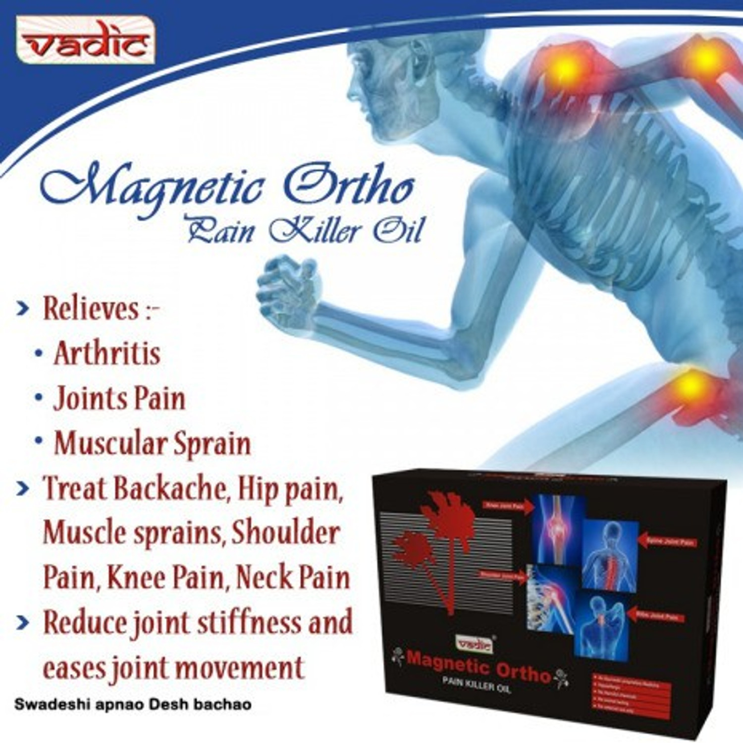 Image of Vadic Magnetic Ortho Pain Killer Oil Combo Pack Liquid (3 x 1 Units)