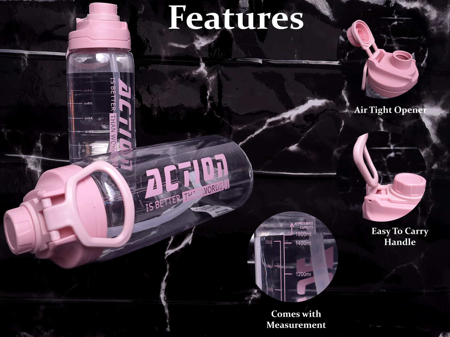 Image of Harvic 2 Liter Sports Water Bottles Sipper Fitness Workouts Outdoor Water Bottle 2000 ml Plastic Bottle (Pack of 1, Pink)