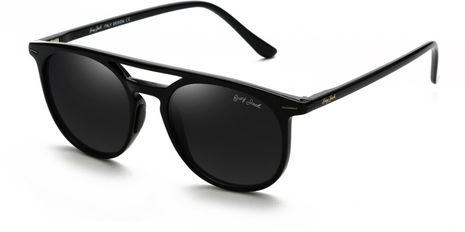 Image of Grey Jack Polarized Round Sunglasses (50) (For Men & Women, Black)