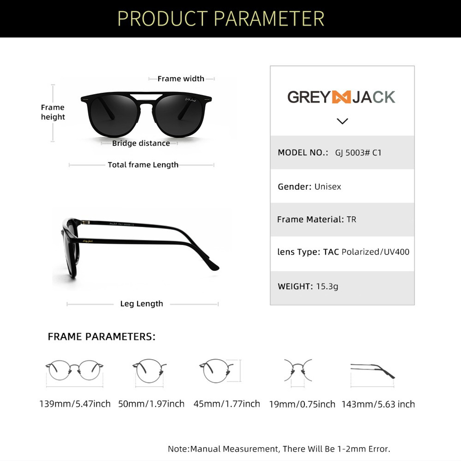 Image of Grey Jack Polarized Round Sunglasses (50) (For Men & Women, Black)