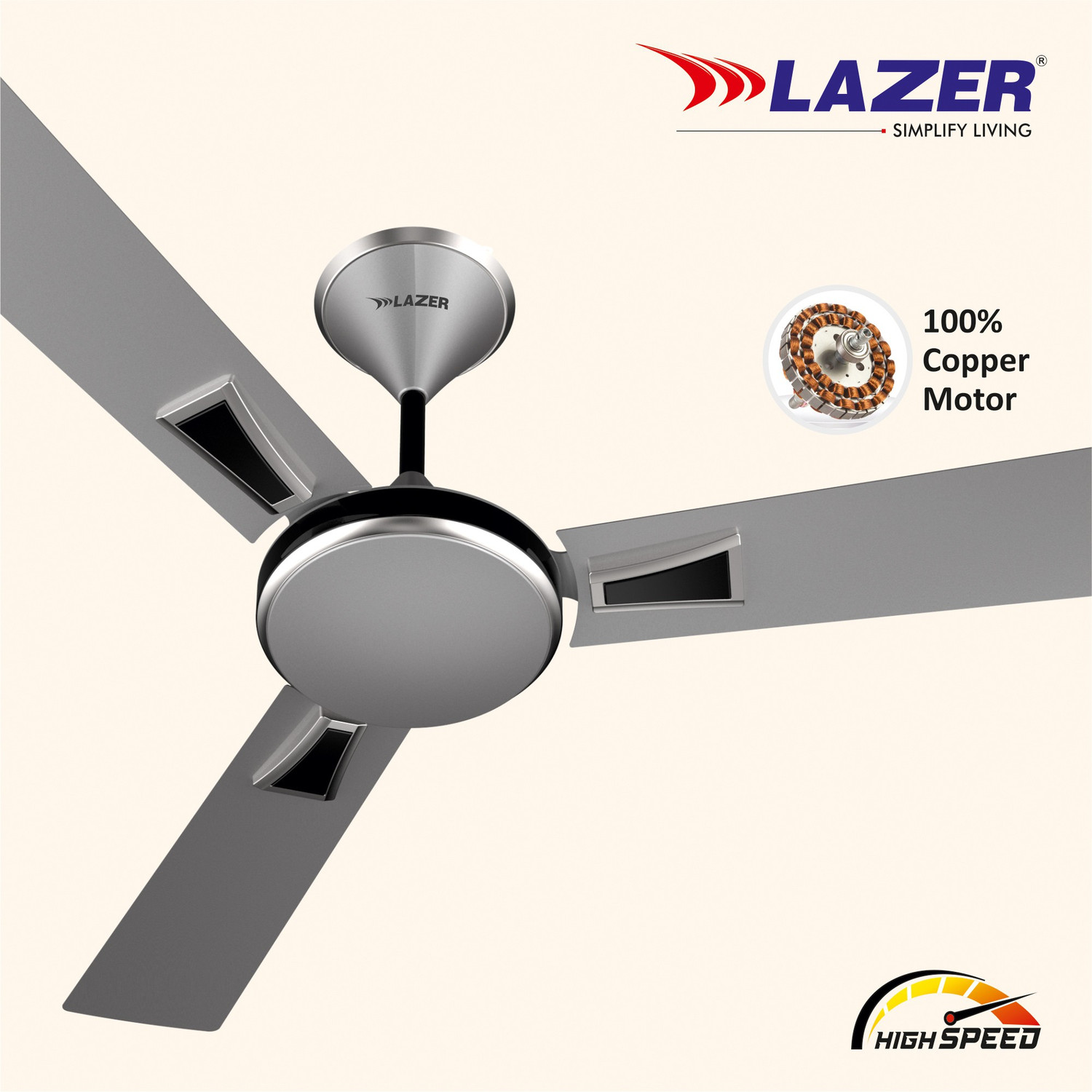 Image of Lazer Super Breeze Ornate with 2 Year Warranty Anti Dust 1200 mm Ceiling Fan (Rich Grey Chrome | Pack of 1)