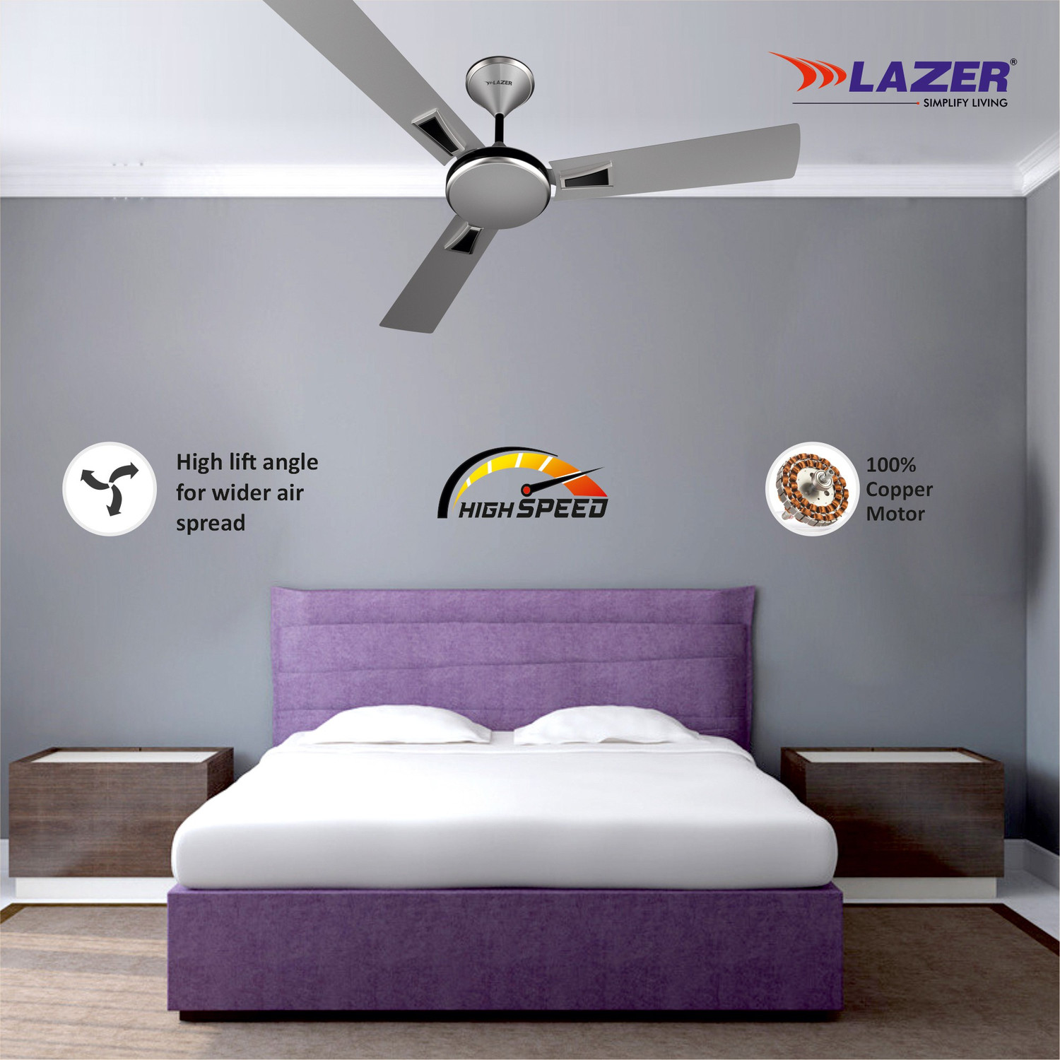 Image of Lazer Super Breeze Ornate with 2 Year Warranty Anti Dust 1200 mm Ceiling Fan (Rich Grey Chrome | Pack of 1)