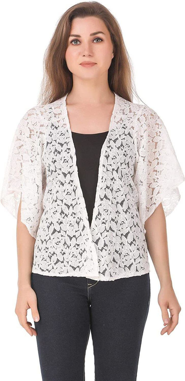 Image of famcomf Women Straight 3 /4th Sleeve Black Shrug