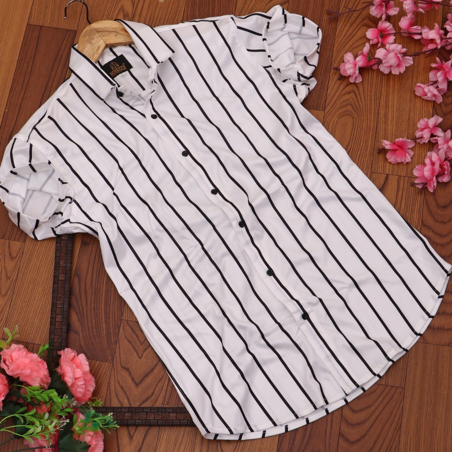 Image of Trishiv Men Regular Fit Striped Cut Away Collar Casual Shirt