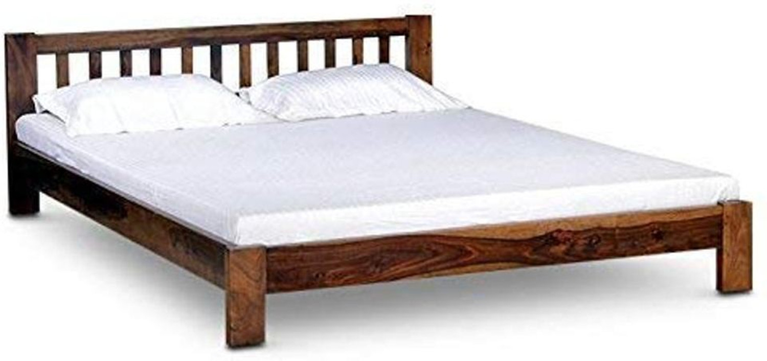 Image of Worldwood Low Height King Size Bed Without Storage | Wooden Double Bed | Solid Wood King Bed, 208 cm x 187 cm (6.82 ft x 6.14 ft) (Finish Color - Cyan, Delivery Condition - DIY(Do-It-Yourself))