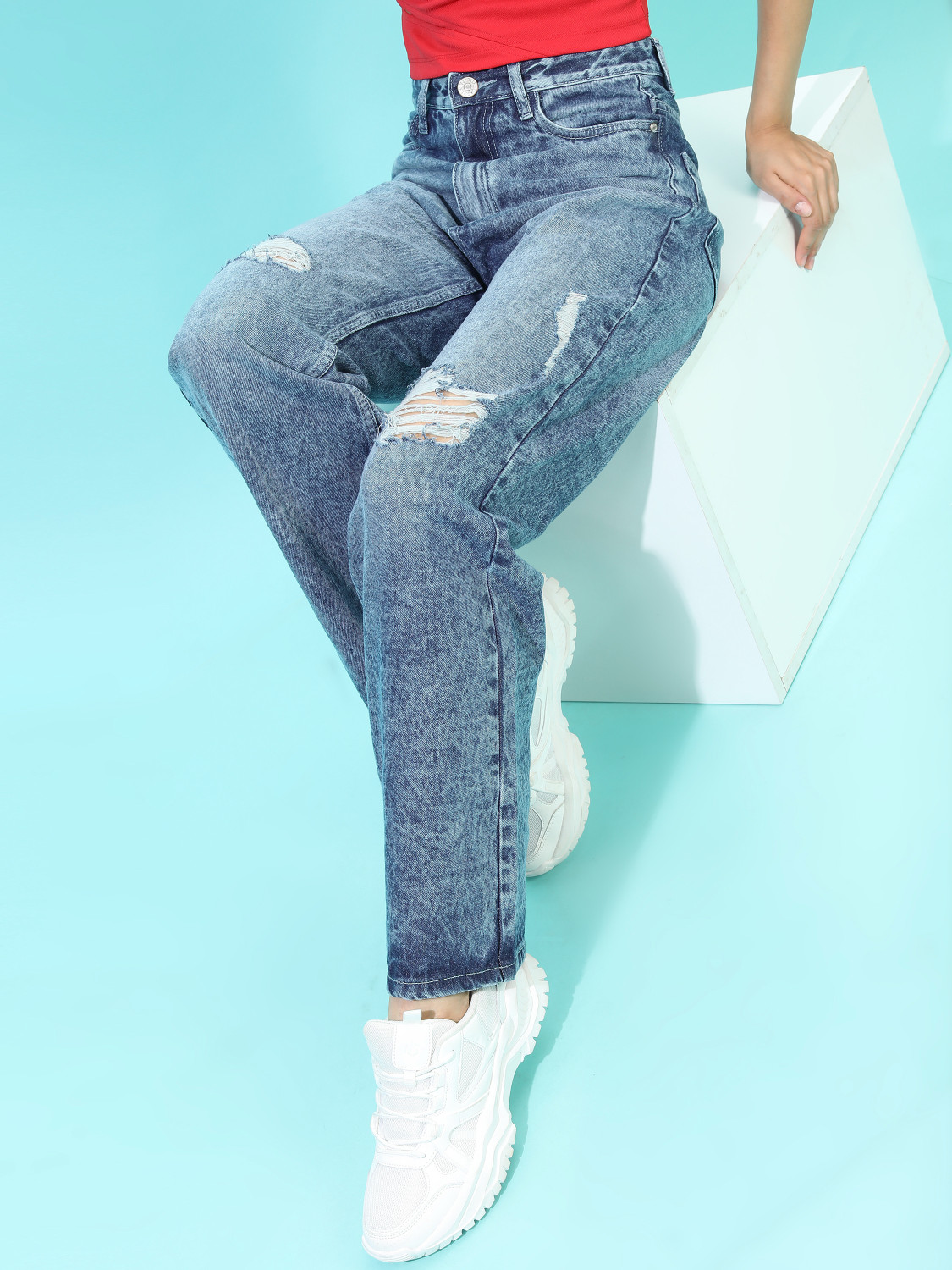 Image of Spykar Women Straight Fit High Rise Dark Blue Jeans