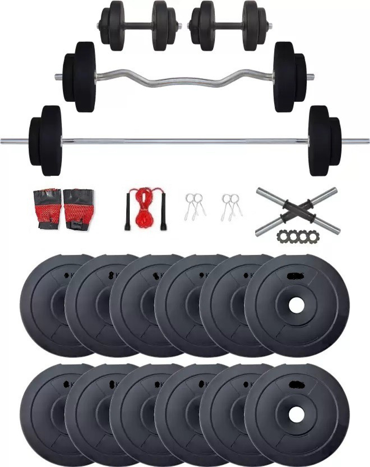 Image of COGNANT 0.65 kg FITNESS 40kg Dumbbell Set with ACCESSORIES + 3ft. RODS for HOME EXERCISES Home Gym Combo