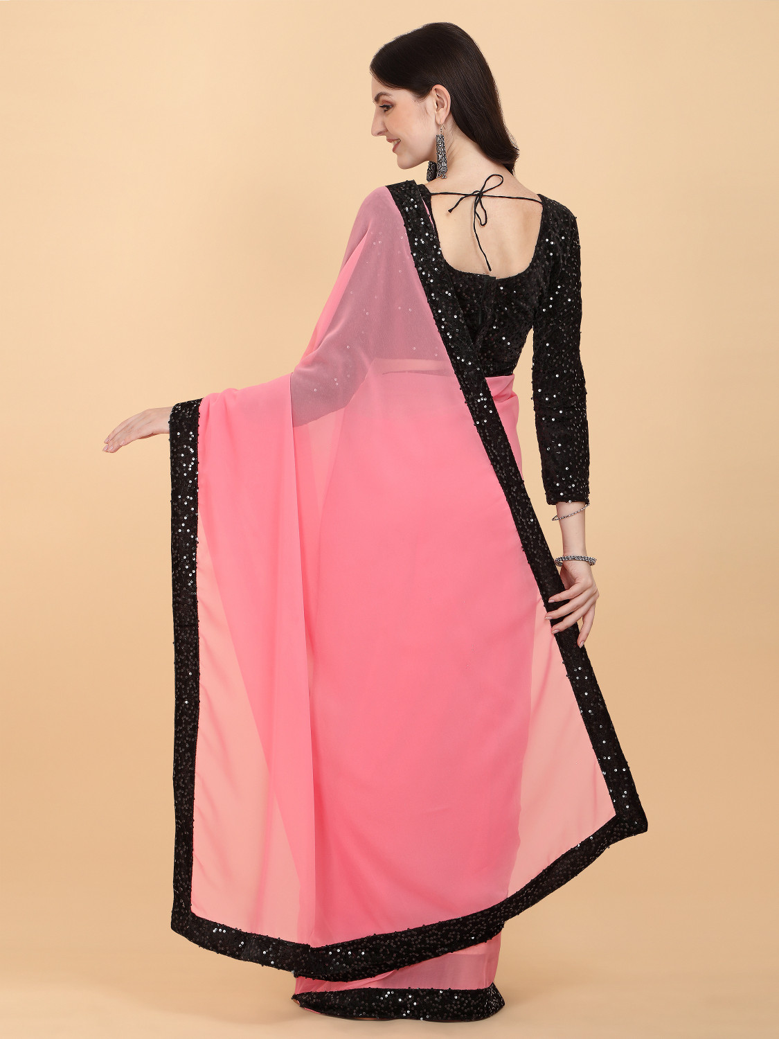 Image of PMD Fashion Embellished Bollywood Georgette Saree (Pink)