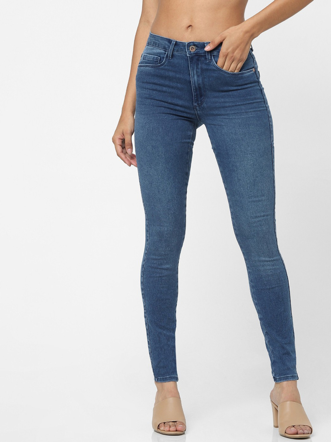 Image of ONLY Women Skinny High Rise Blue Jeans