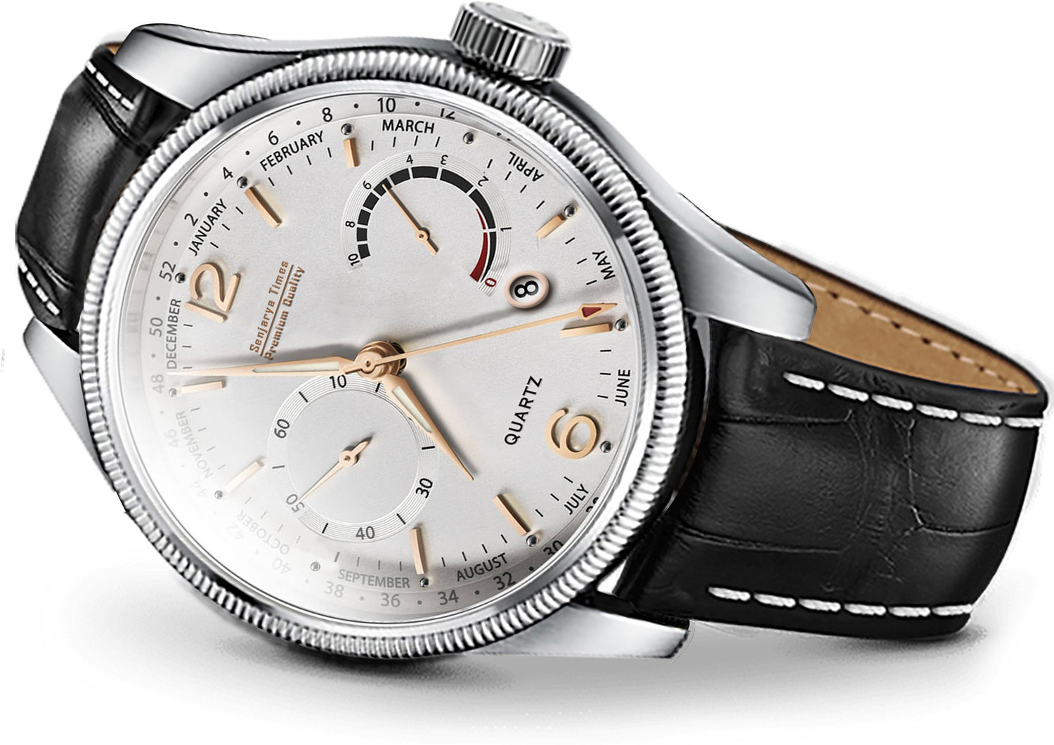 SENJARYA TIMES DD4_8026 Men's White Dial Leather Strap Watch - Image 1