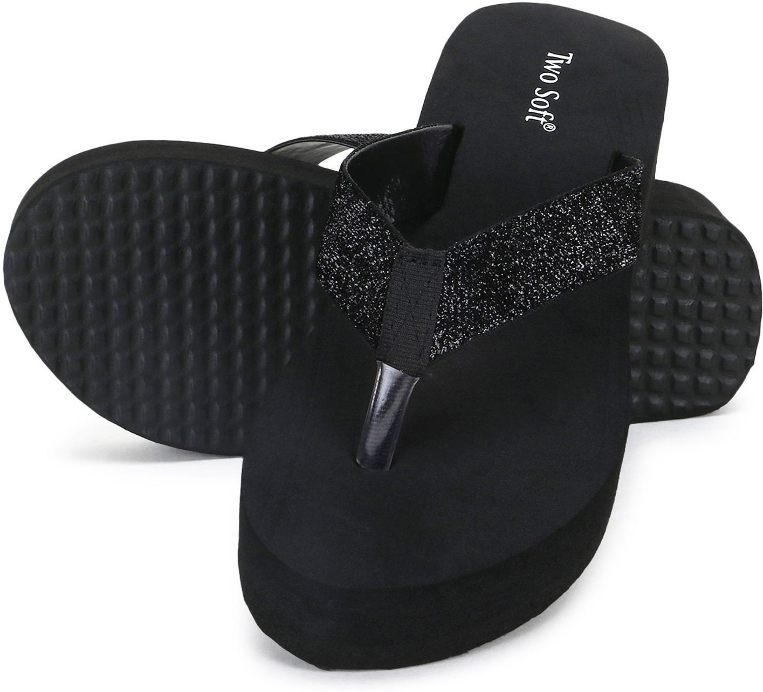 Image of TWO SOFT Combo Pack Of 2 Stylish Casual Light & Soft Comfortable Daily Wear Women Slippers (Black, Pink , 4)