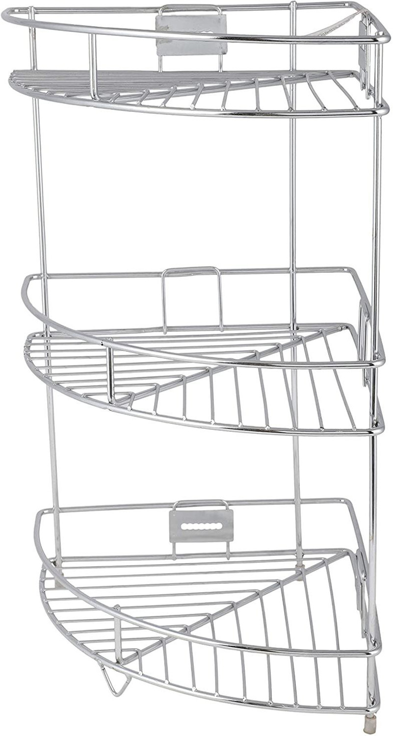 Image of Dhruvmagic Utensil Kitchen Rack 3 -Tier Stainless Steel Kitchen Plate Dish Corner Shelf Stand Utensils Storage Steel