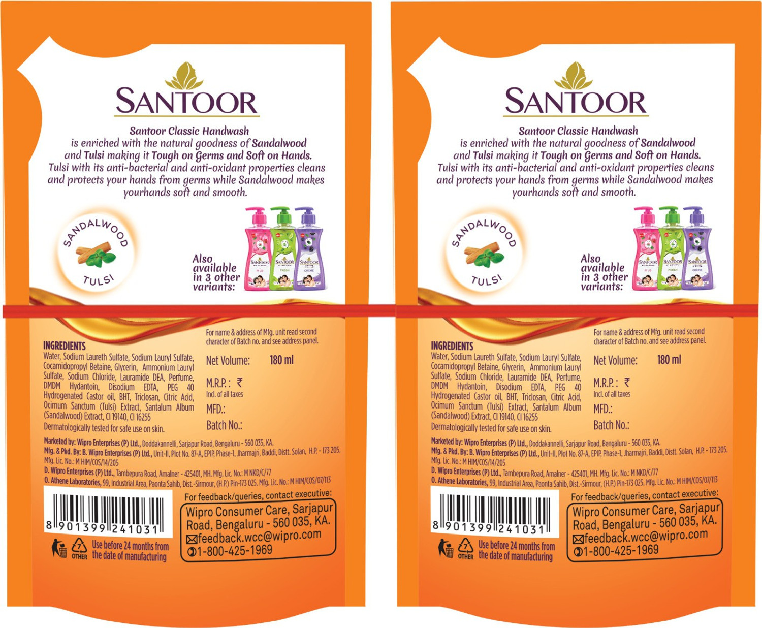 Image of Santoor Classic Hand Wash Pouch (2 x 180 ml)