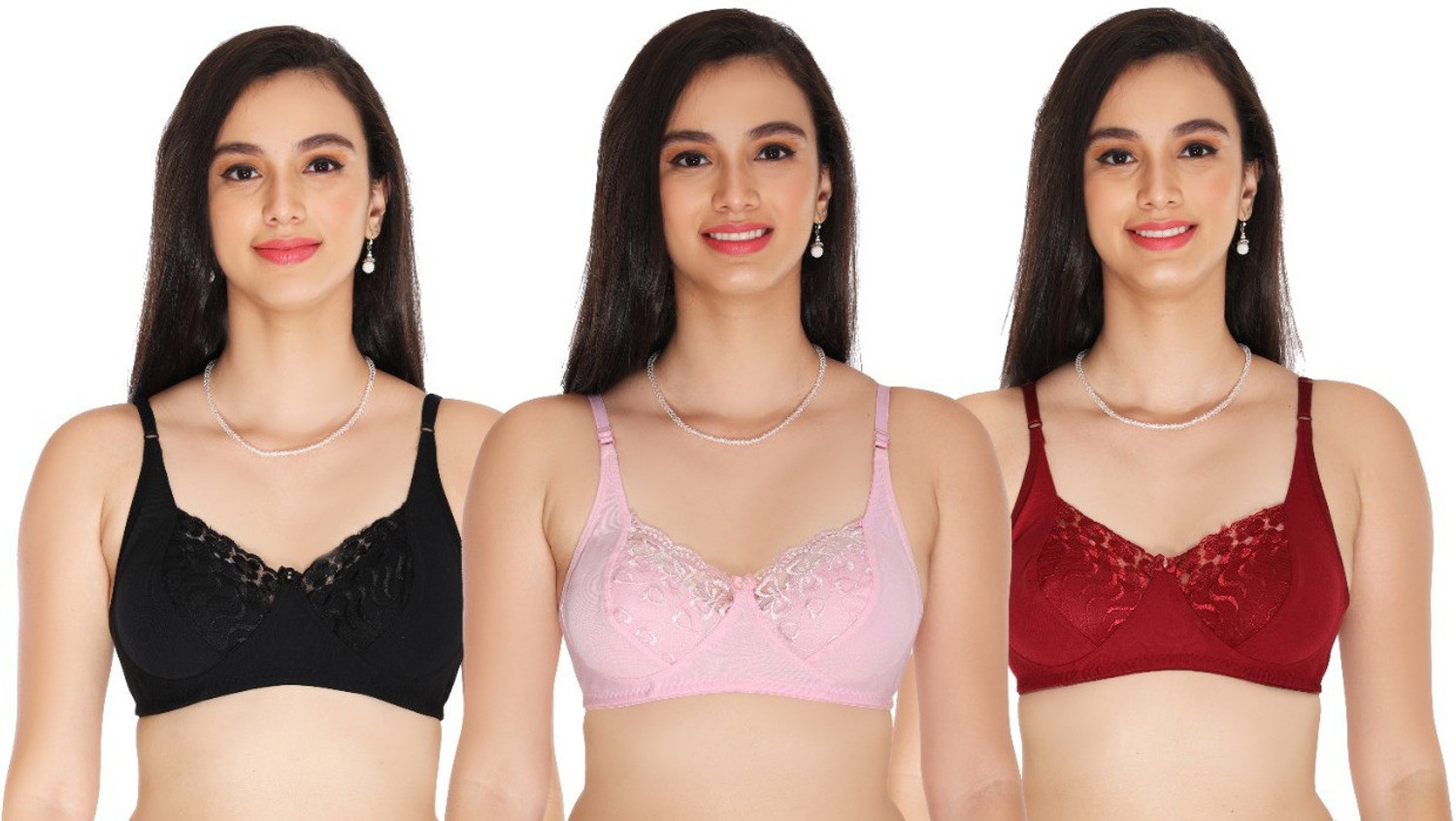 Image of BOOMSHY Pack of 3 Women Full Coverage Heavily Padded Bra (Multicolor)
